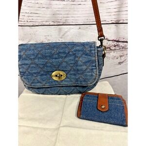 Patricia Nash Quilted Denim Crossbody Bag‎ with Matching Cardholder